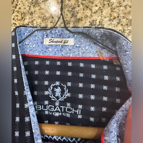 Bugatchi Shaped Fit Large Long Sleeve Shirt - Blue Squares Pattern - Picture 7 of 9